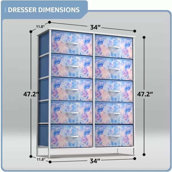 imageSorbus Kids Dresser with 10 Drawers  Storage Unit Organizer Chest for Clothes  Bedroom Kids Room Nursery ampamp Closet  Steel Frame Wood Top ampamp Handles and Easy Pull Fabric BinsTie Dye Blue