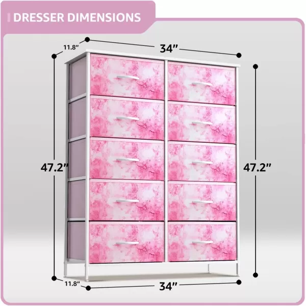 imageSorbus Kids Dresser with 10 Drawers  Storage Unit Organizer Chest for Clothes  Bedroom Kids Room Nursery ampamp Closet  Steel Frame Wood Top ampamp Handles and Easy Pull Fabric BinsTie Dye Pink
