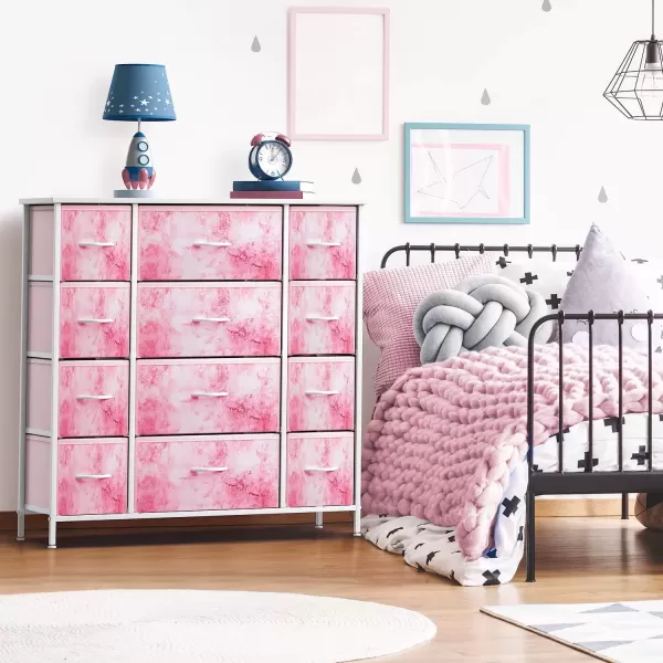 imageSorbus Kids Dresser with 10 Drawers  Storage Unit Organizer Chest for Clothes  Bedroom Kids Room Nursery ampamp Closet  Steel Frame Wood Top ampamp Handles and Easy Pull Fabric BinsTie Dye Pink