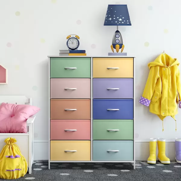 imageSorbus Kids Dresser with 10 Drawers  Storage Unit Organizer Chest for Clothes  Bedroom Kids Room Nursery ampamp Closet  Steel Frame Wood Top ampamp Handles and Easy Pull Fabric BinsPastel 2