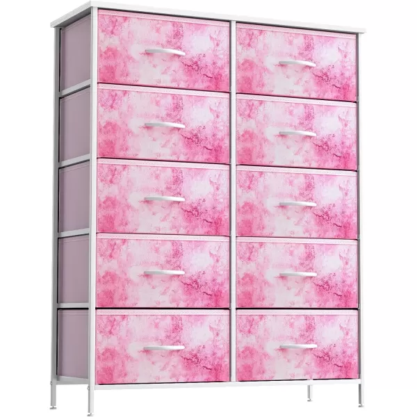 imageSorbus Kids Dresser with 10 Drawers  Storage Unit Organizer Chest for Clothes  Bedroom Kids Room Nursery ampamp Closet  Steel Frame Wood Top ampamp Handles and Easy Pull Fabric BinsTie Dye Pink