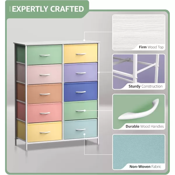 imageSorbus Kids Dresser with 10 Drawers  Storage Unit Organizer Chest for Clothes  Bedroom Kids Room Nursery ampamp Closet  Steel Frame Wood Top ampamp Handles and Easy Pull Fabric BinsPastel 2