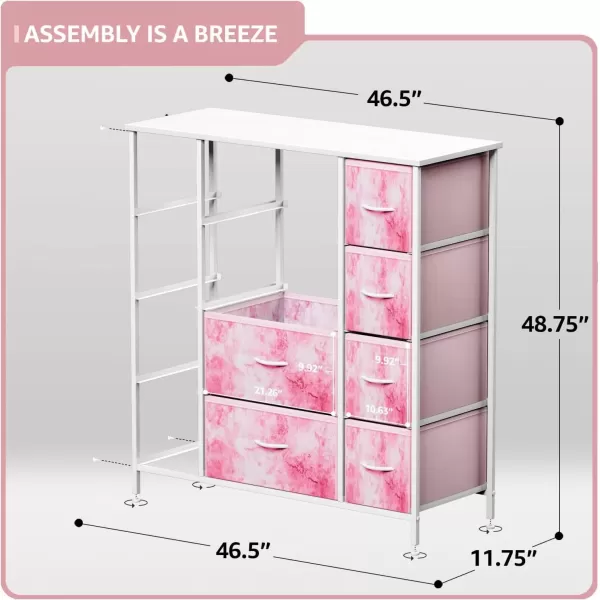 imageSorbus Kids Dresser with 10 Drawers  Storage Unit Organizer Chest for Clothes  Bedroom Kids Room Nursery ampamp Closet  Steel Frame Wood Top ampamp Handles and Easy Pull Fabric BinsTie Dye Pink