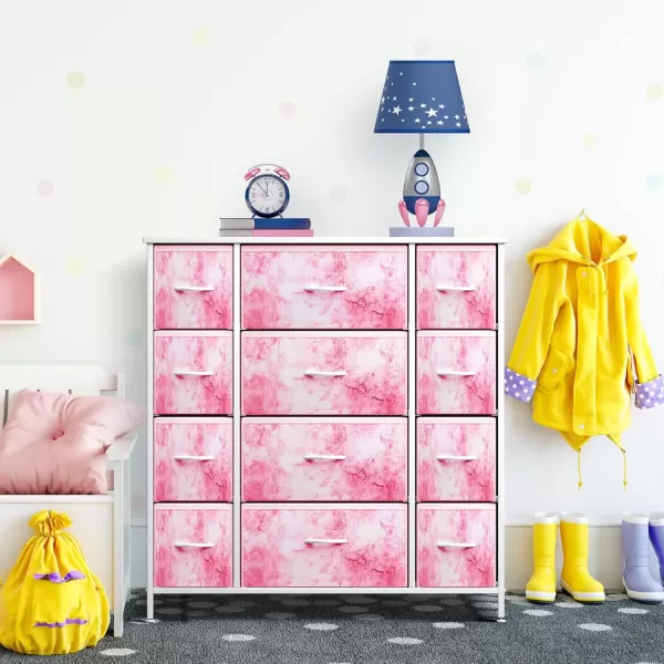 imageSorbus Kids Dresser with 10 Drawers  Storage Unit Organizer Chest for Clothes  Bedroom Kids Room Nursery ampamp Closet  Steel Frame Wood Top ampamp Handles and Easy Pull Fabric BinsTie Dye Pink