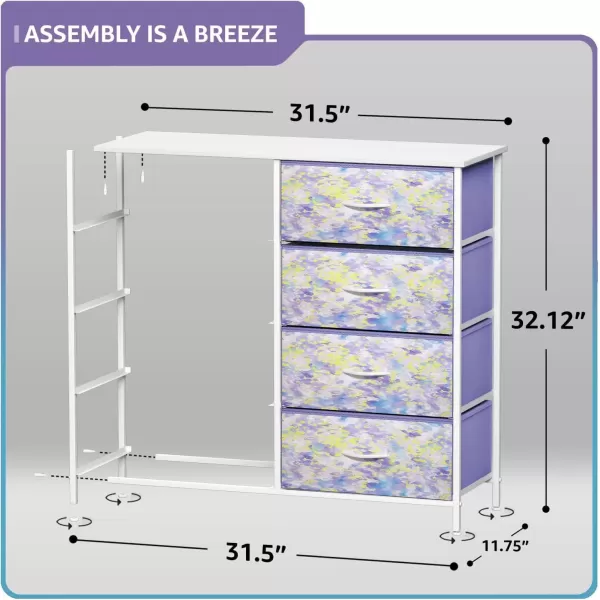 imageSorbus Kids Dresser with 10 Drawers  Storage Unit Organizer Chest for Clothes  Bedroom Kids Room Nursery ampamp Closet  Steel Frame Wood Top ampamp Handles and Easy Pull Fabric BinsTie Dye PurpleYellow