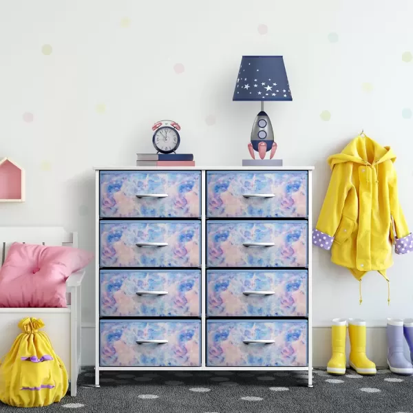 imageSorbus Kids Dresser with 10 Drawers  Storage Unit Organizer Chest for Clothes  Bedroom Kids Room Nursery ampamp Closet  Steel Frame Wood Top ampamp Handles and Easy Pull Fabric BinsTie Dye Blue
