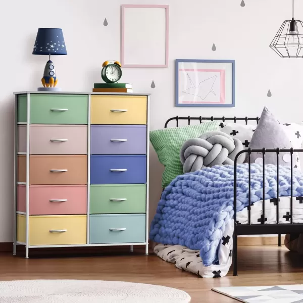 imageSorbus Kids Dresser with 10 Drawers  Storage Unit Organizer Chest for Clothes  Bedroom Kids Room Nursery ampamp Closet  Steel Frame Wood Top ampamp Handles and Easy Pull Fabric BinsPastel 2