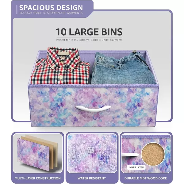 imageSorbus Kids Dresser with 10 Drawers  Storage Unit Organizer Chest for Clothes  Bedroom Kids Room Nursery ampamp Closet  Steel Frame Wood Top ampamp Handles and Easy Pull Fabric BinsTie Dye Purple