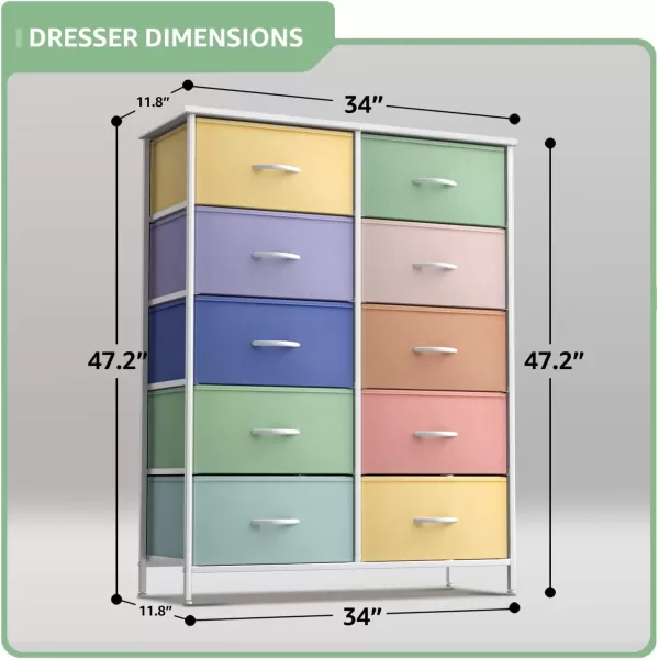 imageSorbus Kids Dresser with 10 Drawers  Storage Unit Organizer Chest for Clothes  Bedroom Kids Room Nursery ampamp Closet  Steel Frame Wood Top ampamp Handles and Easy Pull Fabric BinsPastel 2