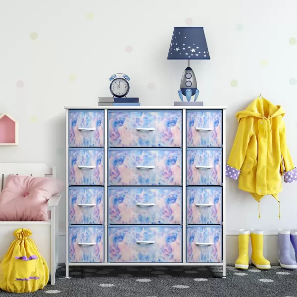 imageSorbus Kids Dresser with 10 Drawers  Storage Unit Organizer Chest for Clothes  Bedroom Kids Room Nursery ampamp Closet  Steel Frame Wood Top ampamp Handles and Easy Pull Fabric BinsTie Dye Blue