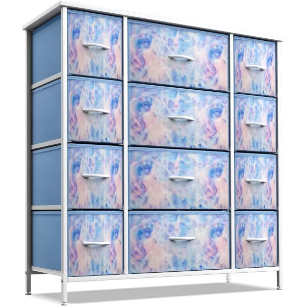 imageSorbus Kids Dresser with 10 Drawers  Storage Unit Organizer Chest for Clothes  Bedroom Kids Room Nursery ampamp Closet  Steel Frame Wood Top ampamp Handles and Easy Pull Fabric BinsTie Dye Blue