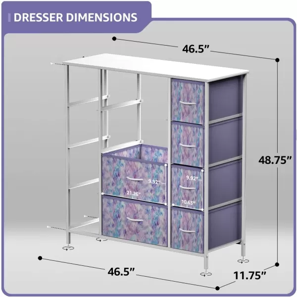 imageSorbus Kids Dresser with 10 Drawers  Storage Unit Organizer Chest for Clothes  Bedroom Kids Room Nursery ampamp Closet  Steel Frame Wood Top ampamp Handles and Easy Pull Fabric BinsTie Dye Purple