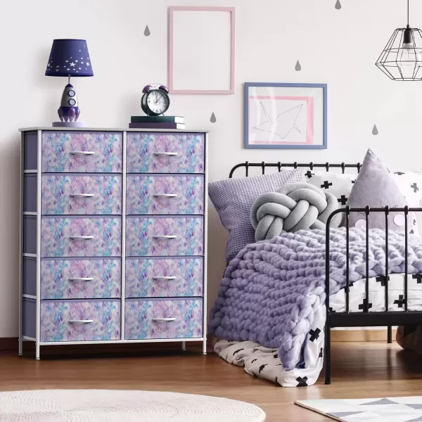 imageSorbus Kids Dresser with 10 Drawers  Storage Unit Organizer Chest for Clothes  Bedroom Kids Room Nursery ampamp Closet  Steel Frame Wood Top ampamp Handles and Easy Pull Fabric BinsTie Dye Purple
