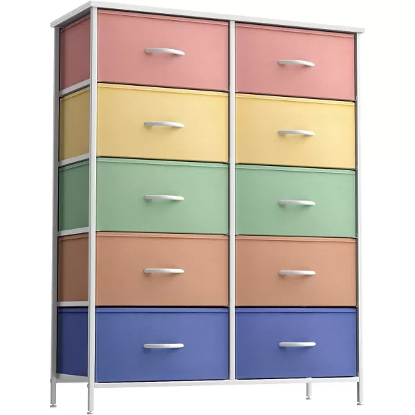 imageSorbus Kids Dresser with 10 Drawers  Storage Unit Organizer Chest for Clothes  Bedroom Kids Room Nursery ampamp Closet  Steel Frame Wood Top ampamp Handles and Easy Pull Fabric BinsPastel 1