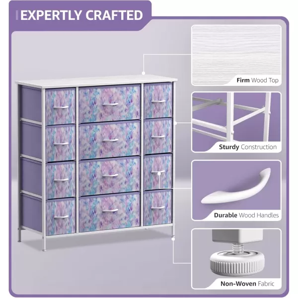 imageSorbus Kids Dresser with 10 Drawers  Storage Unit Organizer Chest for Clothes  Bedroom Kids Room Nursery ampamp Closet  Steel Frame Wood Top ampamp Handles and Easy Pull Fabric BinsTie Dye Purple