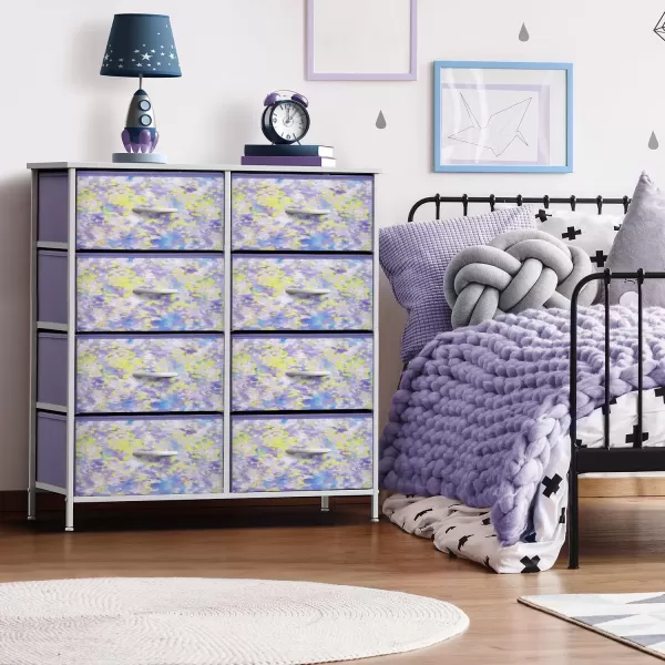 imageSorbus Kids Dresser with 10 Drawers  Storage Unit Organizer Chest for Clothes  Bedroom Kids Room Nursery ampamp Closet  Steel Frame Wood Top ampamp Handles and Easy Pull Fabric BinsTie Dye PurpleYellow