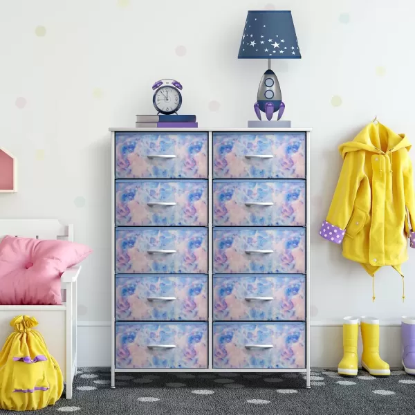imageSorbus Kids Dresser with 10 Drawers  Storage Unit Organizer Chest for Clothes  Bedroom Kids Room Nursery ampamp Closet  Steel Frame Wood Top ampamp Handles and Easy Pull Fabric BinsTie Dye Blue