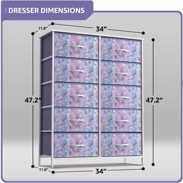 imageSorbus Kids Dresser with 10 Drawers  Storage Unit Organizer Chest for Clothes  Bedroom Kids Room Nursery ampamp Closet  Steel Frame Wood Top ampamp Handles and Easy Pull Fabric BinsTie Dye Purple