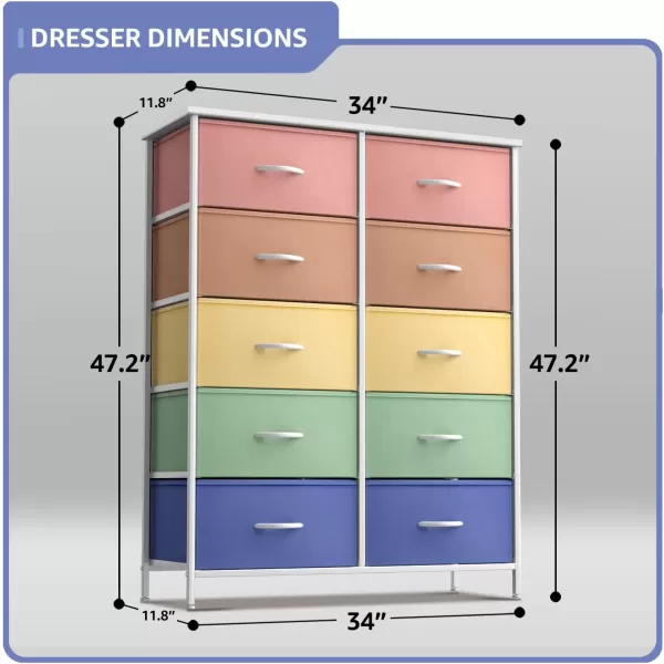 imageSorbus Kids Dresser with 10 Drawers  Storage Unit Organizer Chest for Clothes  Bedroom Kids Room Nursery ampamp Closet  Steel Frame Wood Top ampamp Handles and Easy Pull Fabric BinsPastel 1