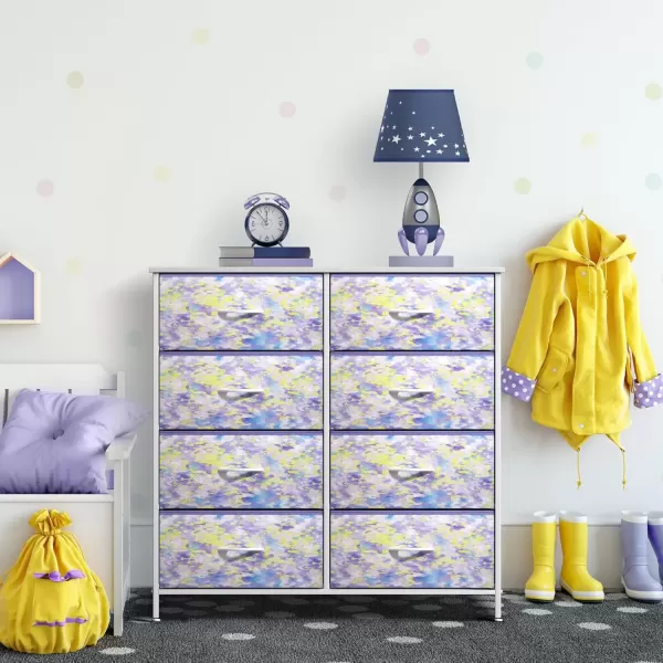imageSorbus Kids Dresser with 10 Drawers  Storage Unit Organizer Chest for Clothes  Bedroom Kids Room Nursery ampamp Closet  Steel Frame Wood Top ampamp Handles and Easy Pull Fabric BinsTie Dye PurpleYellow