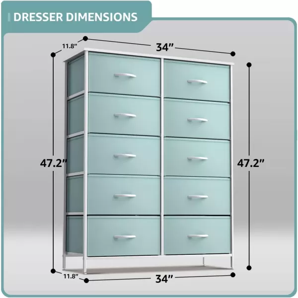 imageSorbus Kids Dresser with 10 Drawers  Storage Unit Organizer Chest for Clothes  Bedroom Kids Room Nursery ampamp Closet Purple 34 x 12 x 4710 DrawerAqua