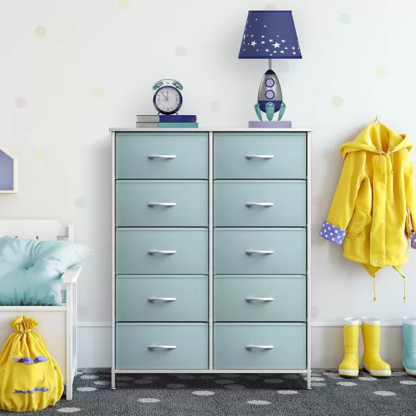 imageSorbus Kids Dresser with 10 Drawers  Storage Unit Organizer Chest for Clothes  Bedroom Kids Room Nursery ampamp Closet Purple 34 x 12 x 4710 DrawerAqua