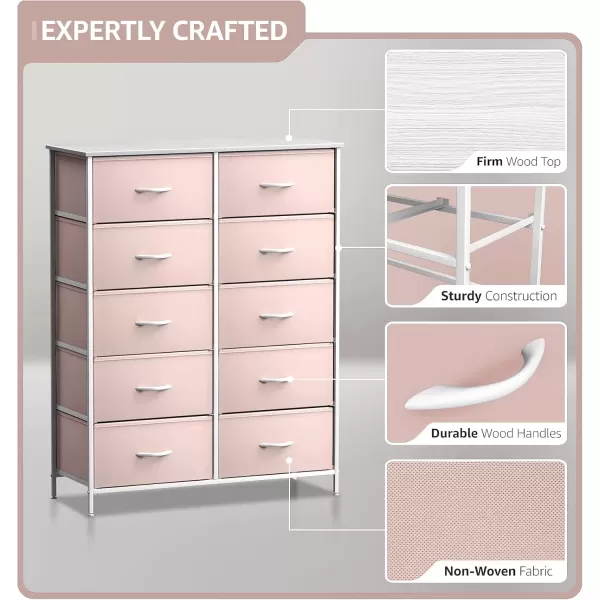 imageSorbus Kids Dresser with 10 Drawers  Storage Unit Organizer Chest for Clothes  Bedroom Kids Room Nursery ampamp Closet Purple 34 x 12 x 4710 DrawerPink