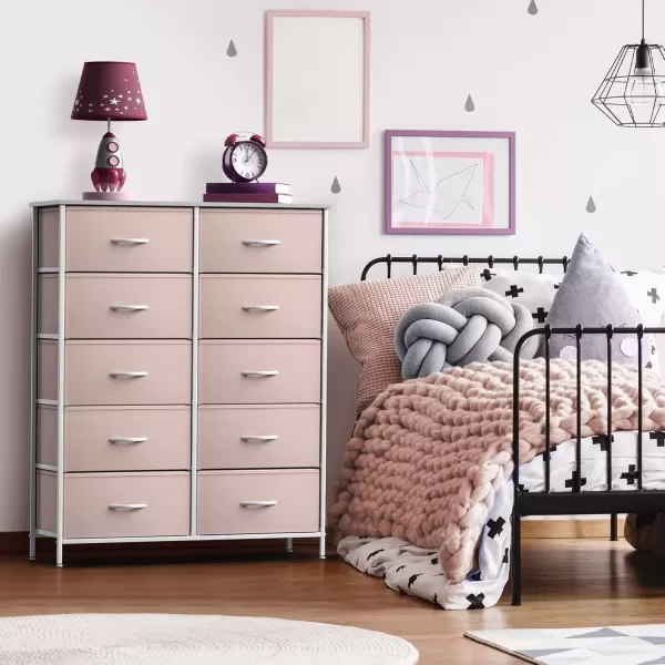imageSorbus Kids Dresser with 10 Drawers  Storage Unit Organizer Chest for Clothes  Bedroom Kids Room Nursery ampamp Closet Purple 34 x 12 x 4710 DrawerPink