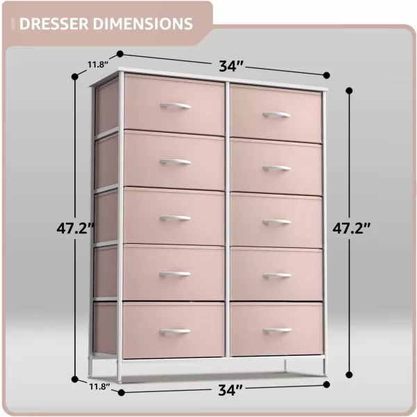 imageSorbus Kids Dresser with 10 Drawers  Storage Unit Organizer Chest for Clothes  Bedroom Kids Room Nursery ampamp Closet Purple 34 x 12 x 4710 DrawerPink
