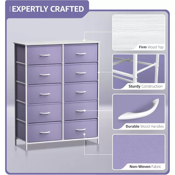 imageSorbus Kids Dresser with 10 Drawers  Storage Unit Organizer Chest for Clothes  Bedroom Kids Room Nursery ampamp Closet Purple 34 x 12 x 4710 DrawerPurple