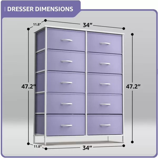 imageSorbus Kids Dresser with 10 Drawers  Storage Unit Organizer Chest for Clothes  Bedroom Kids Room Nursery ampamp Closet Purple 34 x 12 x 4710 DrawerPurple