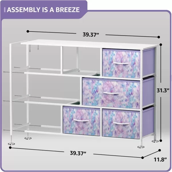 imageSorbus Kids Dresser with 8 Drawers  Chest Organizer Unit with Steel Frame Wood Top ampamp Handle Fabric Bins for Clothes  Wide Furniture for Bedroom Hallway Kids Room Nursery ampamp ClosetTiedye Purple