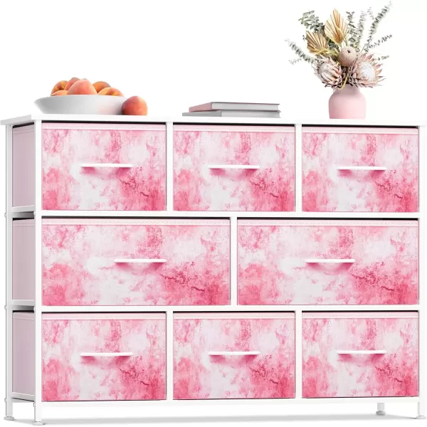 imageSorbus Kids Dresser with 8 Drawers  Chest Organizer Unit with Steel Frame Wood Top ampamp Handle Fabric Bins for Clothes  Wide Furniture for Bedroom Hallway Kids Room Nursery ampamp ClosetTiedye Pink