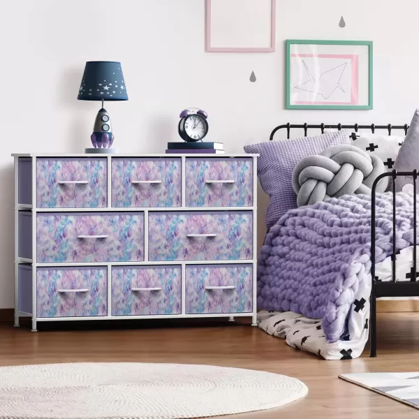 imageSorbus Kids Dresser with 8 Drawers  Chest Organizer Unit with Steel Frame Wood Top ampamp Handle Fabric Bins for Clothes  Wide Furniture for Bedroom Hallway Kids Room Nursery ampamp ClosetTiedye Purple