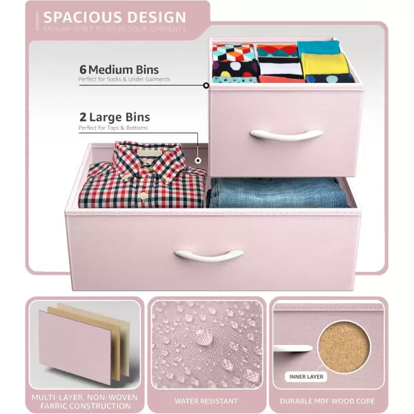 imageSorbus Kids Dresser with 8 Drawers  Chest Organizer Unit with Steel Frame Wood Top ampamp Handle Fabric Bins for Clothes  Wide Furniture for Bedroom Hallway Kids Room Nursery ampamp ClosetPink