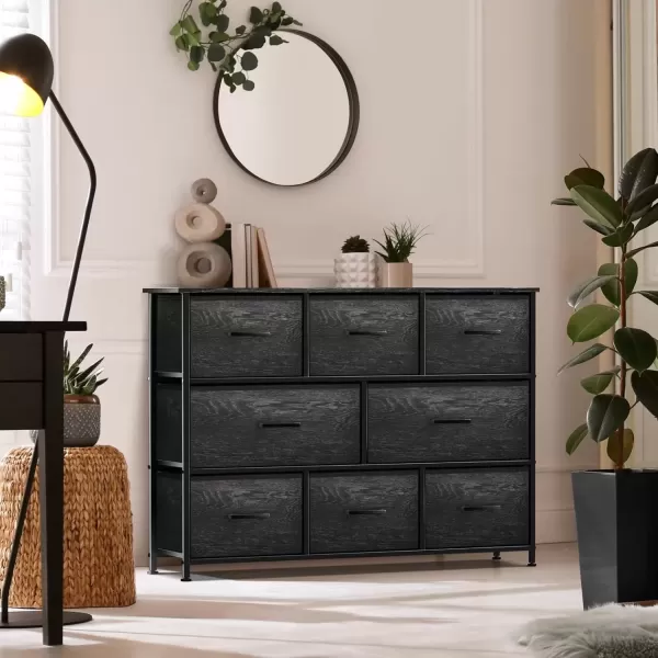 imageSorbus Kids Dresser with 8 Drawers  Chest Organizer Unit with Steel Frame Wood Top ampamp Handle Fabric Bins for Clothes  Wide Furniture for Bedroom Hallway Kids Room Nursery ampamp ClosetGray Wood