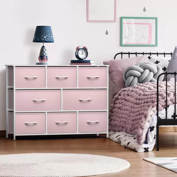 imageSorbus Kids Dresser with 8 Drawers  Chest Organizer Unit with Steel Frame Wood Top ampamp Handle Fabric Bins for Clothes  Wide Furniture for Bedroom Hallway Kids Room Nursery ampamp ClosetPink