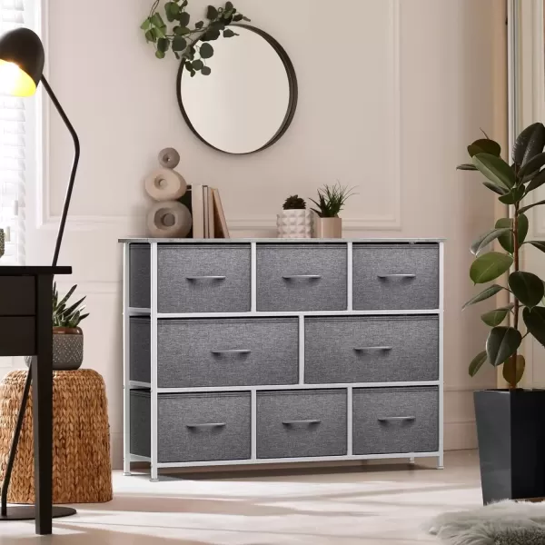 imageSorbus Kids Dresser with 8 Drawers  Chest Organizer Unit with Steel Frame Wood Top ampamp Handle Fabric Bins for Clothes  Wide Furniture for Bedroom Hallway Kids Room Nursery ampamp ClosetGrey
