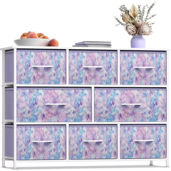 imageSorbus Kids Dresser with 8 Drawers  Chest Organizer Unit with Steel Frame Wood Top ampamp Handle Fabric Bins for Clothes  Wide Furniture for Bedroom Hallway Kids Room Nursery ampamp ClosetTiedye Purple