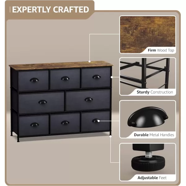 imageSorbus Kids Dresser with 8 Drawers  Chest Organizer Unit with Steel Frame Wood Top ampamp Handle Fabric Bins for Clothes  Wide Furniture for Bedroom Hallway Kids Room Nursery ampamp ClosetRustic Black