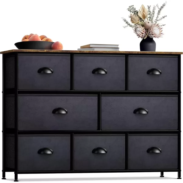 imageSorbus Kids Dresser with 8 Drawers  Chest Organizer Unit with Steel Frame Wood Top ampamp Handle Fabric Bins for Clothes  Wide Furniture for Bedroom Hallway Kids Room Nursery ampamp ClosetRustic Black