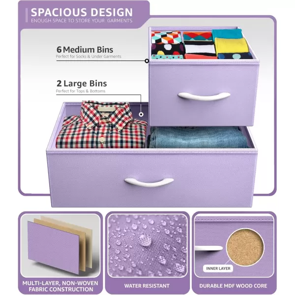 imageSorbus Kids Dresser with 8 Drawers  Chest Organizer Unit with Steel Frame Wood Top ampamp Handle Fabric Bins for Clothes  Wide Furniture for Bedroom Hallway Kids Room Nursery ampamp ClosetPurple