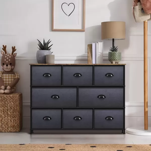 imageSorbus Kids Dresser with 8 Drawers  Chest Organizer Unit with Steel Frame Wood Top ampamp Handle Fabric Bins for Clothes  Wide Furniture for Bedroom Hallway Kids Room Nursery ampamp ClosetRustic Black