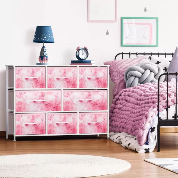 imageSorbus Kids Dresser with 8 Drawers  Chest Organizer Unit with Steel Frame Wood Top ampamp Handle Fabric Bins for Clothes  Wide Furniture for Bedroom Hallway Kids Room Nursery ampamp ClosetTiedye Pink