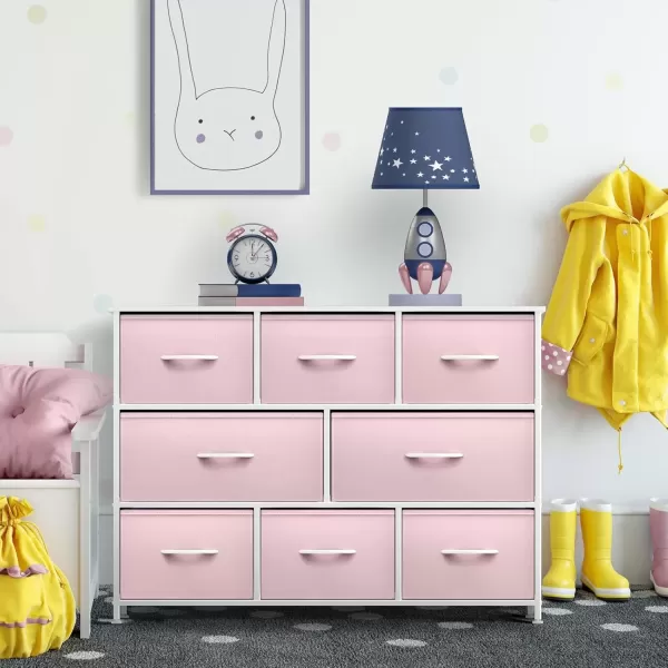 imageSorbus Kids Dresser with 8 Drawers  Chest Organizer Unit with Steel Frame Wood Top ampamp Handle Fabric Bins for Clothes  Wide Furniture for Bedroom Hallway Kids Room Nursery ampamp ClosetPink