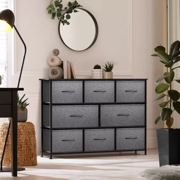 imageSorbus Kids Dresser with 8 Drawers  Chest Organizer Unit with Steel Frame Wood Top ampamp Handle Fabric Bins for Clothes  Wide Furniture for Bedroom Hallway Kids Room Nursery ampamp ClosetBlack