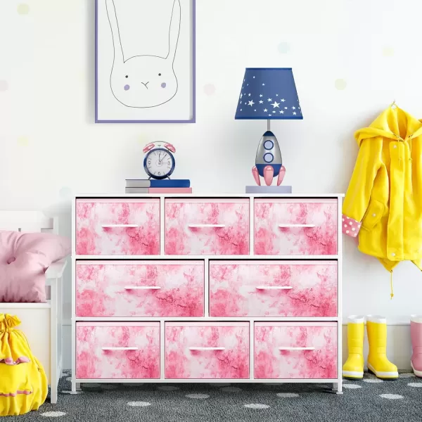 imageSorbus Kids Dresser with 8 Drawers  Chest Organizer Unit with Steel Frame Wood Top ampamp Handle Fabric Bins for Clothes  Wide Furniture for Bedroom Hallway Kids Room Nursery ampamp ClosetTiedye Pink