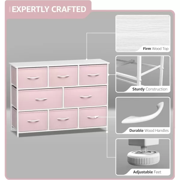 imageSorbus Kids Dresser with 8 Drawers  Chest Organizer Unit with Steel Frame Wood Top ampamp Handle Fabric Bins for Clothes  Wide Furniture for Bedroom Hallway Kids Room Nursery ampamp ClosetPink