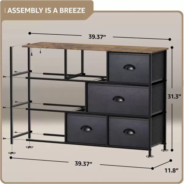 imageSorbus Kids Dresser with 8 Drawers  Chest Organizer Unit with Steel Frame Wood Top ampamp Handle Fabric Bins for Clothes  Wide Furniture for Bedroom Hallway Kids Room Nursery ampamp ClosetRustic Black