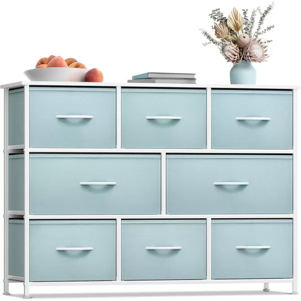 imageSorbus Kids Dresser with 8 Drawers  Chest Organizer Unit with Steel Frame Wood Top ampamp Handle Fabric Bins for Clothes  Wide Furniture for Bedroom Hallway Kids Room Nursery ampamp ClosetAqua